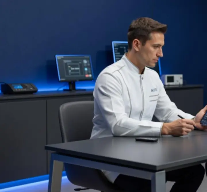 Tanúsított technikus átfogó diagnosztikai értékelést végez az okostelefonon